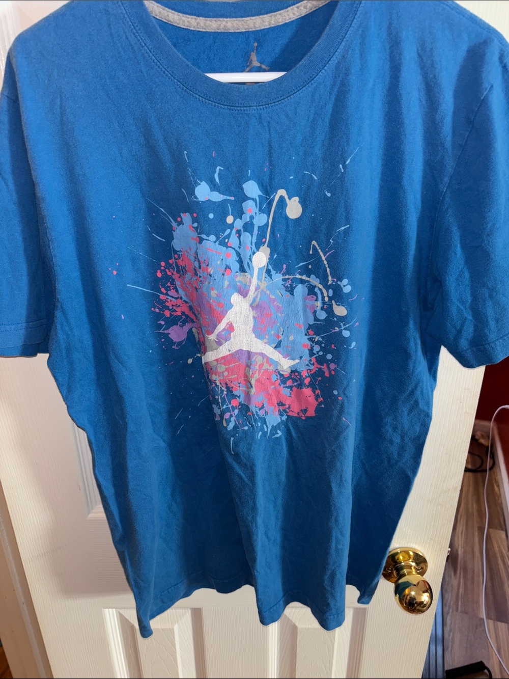 Adult Jordan Blue Tee with White Jumpman and Pink Accents